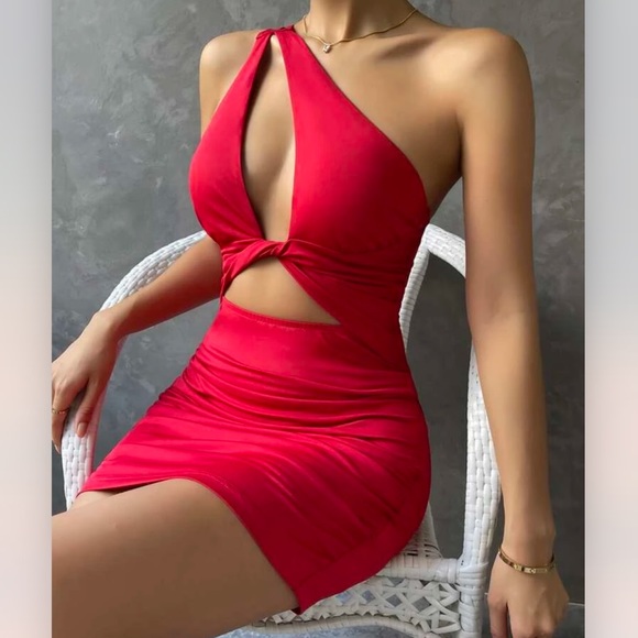 Cut out twist one shoulder bodycon dress - Picture 4 of 6
